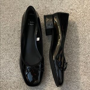 a new day Black Patent Ballet Flats with Low Heel and Bow